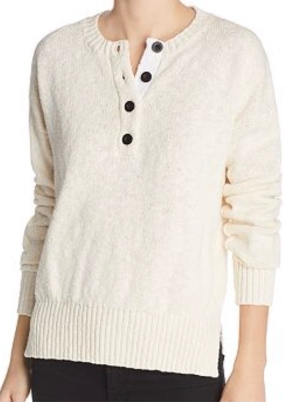 Derek Lam 10 Crosby Long Sleeve Henley Sweater thick cream cotton small knit